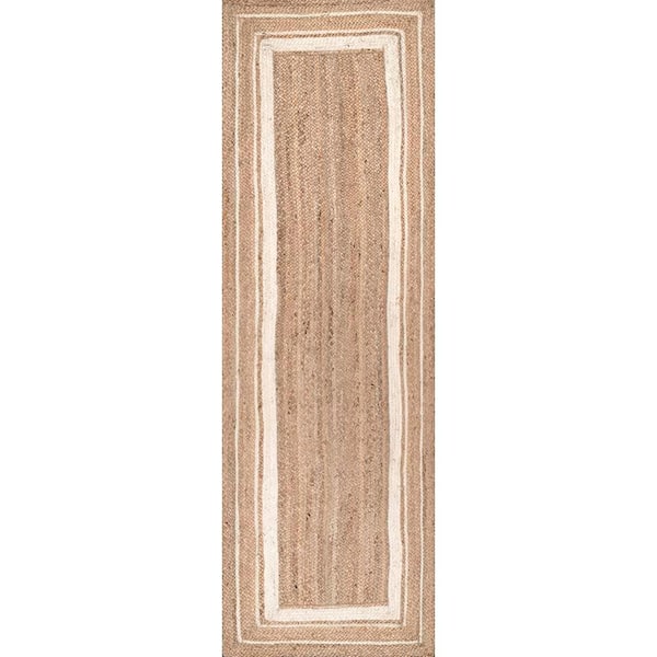 Rikki Braided Border Jute Off-White 3 ft. x 8 ft. Runner Rug