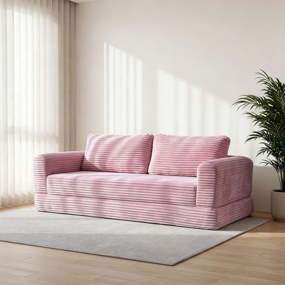 Modern 76 in. Round Arm Corduroy Rectangle Convertible Sleeper Sofa Bed in Pink Compressed Couch price history on PriceWatchPro