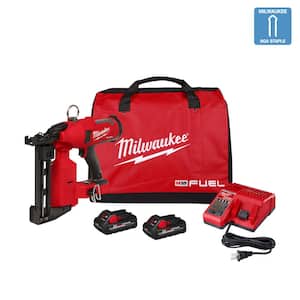 M18 FUEL 18-Volt Lithium-Ion Brushless Cordless Utility Fencing Stapler Nailer Kit w/Two 3.0Ah Batteries, Charger & Bag
