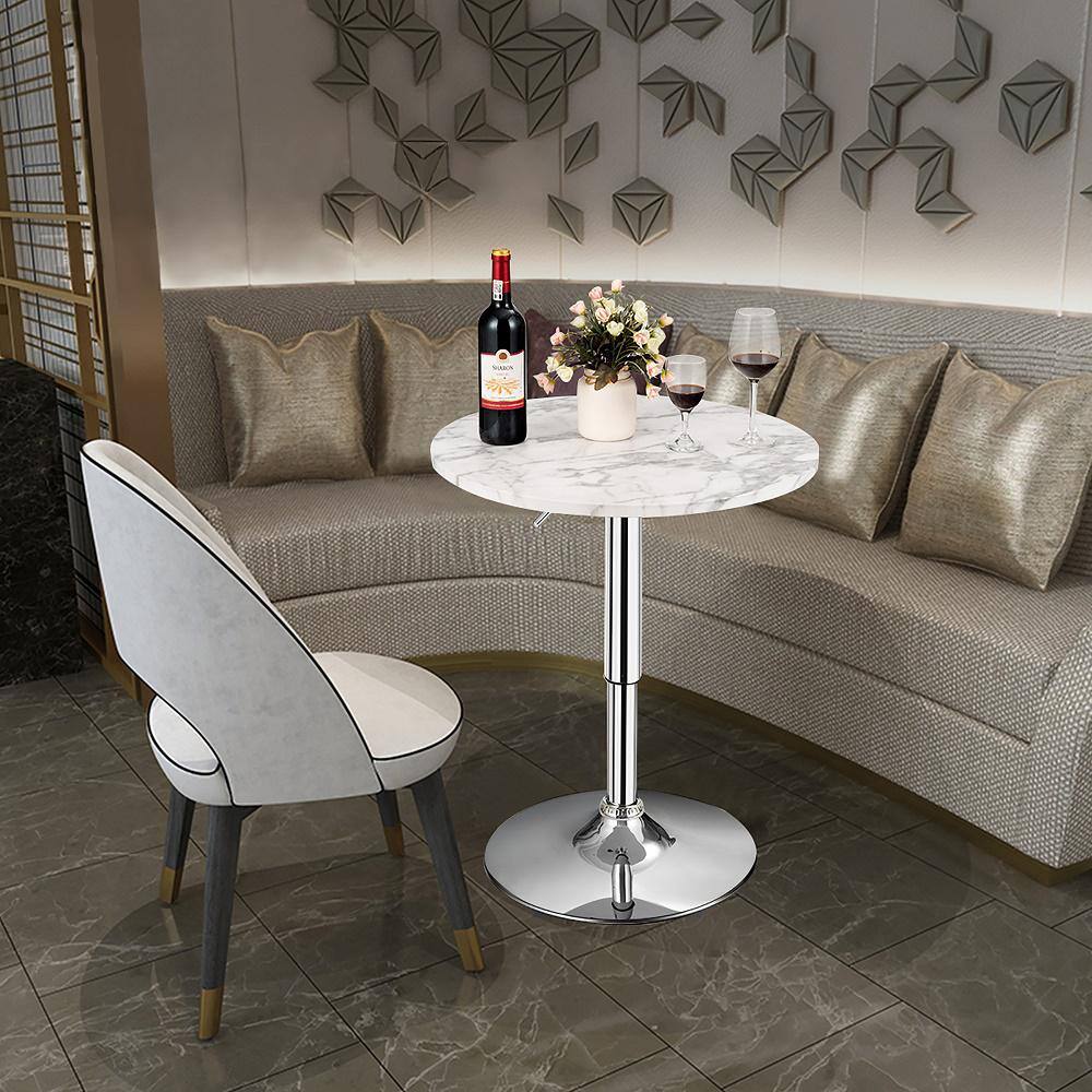 Adjustable Height Faux Marble Pub Table Set with Metal Base
