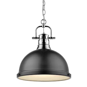 Duncan 1-Light Chrome Pendant and Chain with Matte Black Shade