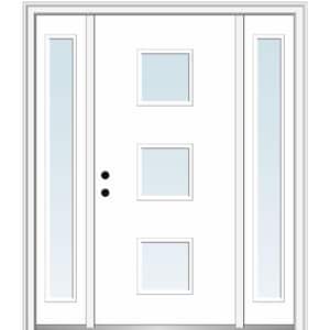 Aveline 64 in. x 80 in. Right-Hand Inswing 3-Lite Clear Low-E Primed Fiberglass Prehung Front Door on 4-9/16 in. Frame