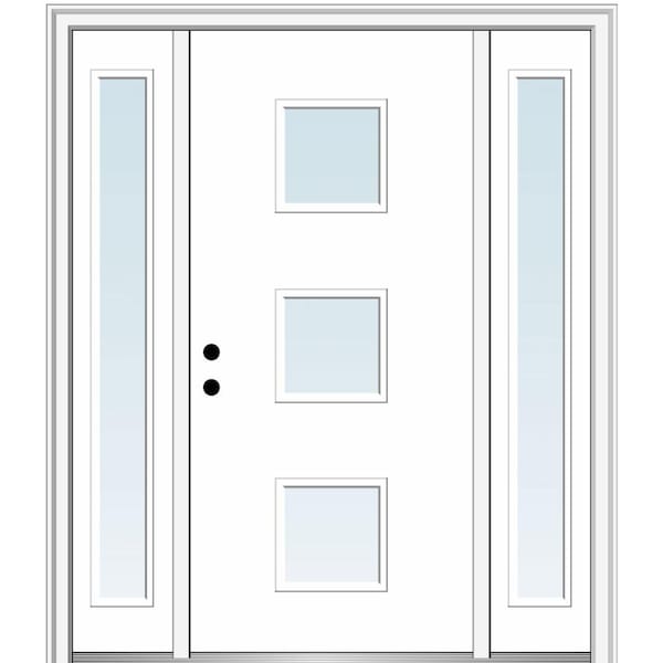 MMI DOOR Aveline 64 in. x 80 in. Right-Hand Inswing 3-Lite Clear Low-E Primed Fiberglass Prehung Front Door on 6-9/16 in. Frame