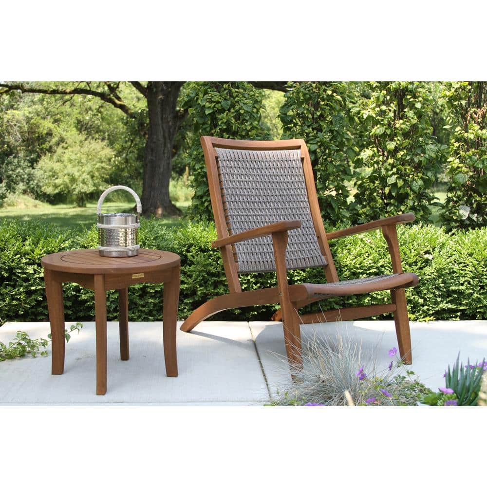 Curved Leg Eucalyptus 20" Round Outdoor End Table in Brown Umber