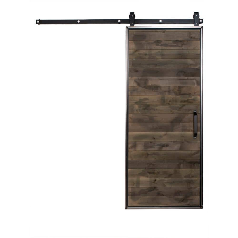 Rustica Hardware 42 In X 96 In Mountain Modern Home Depot Grey Wood Sliding Barn Door With Mountain Modern Hardware Kit And Falcon Pull K1mm3680hnhe7nf The Home Depot