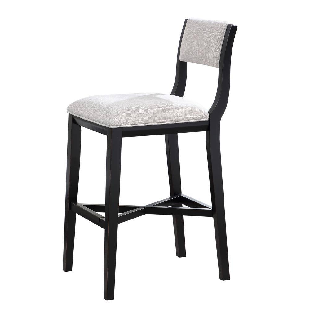 Gray Wood Transitional Bar Stool with Upholstered Seat