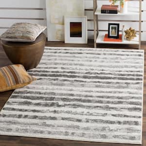 Adirondack Ivory/Charcoal Doormat 3 ft. x 4 ft. Striped Area Rug