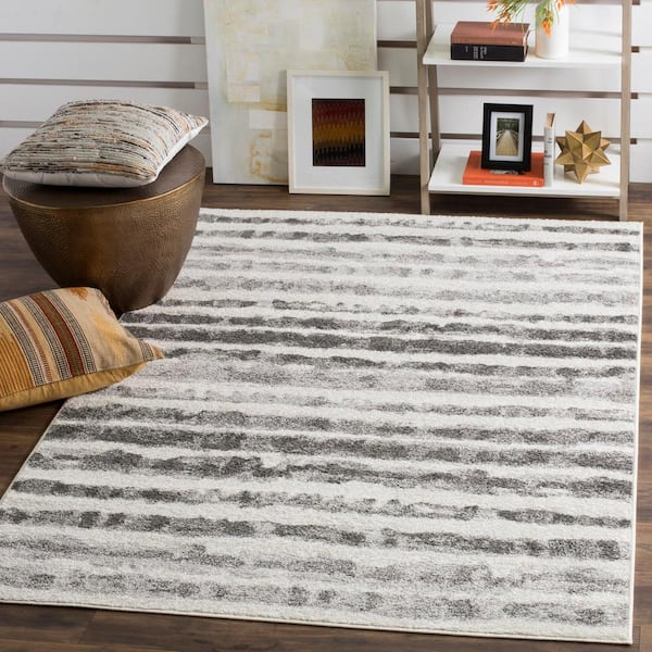 Adirondack Ivory/Charcoal Doormat 3 ft. x 4 ft. Striped Area Rug