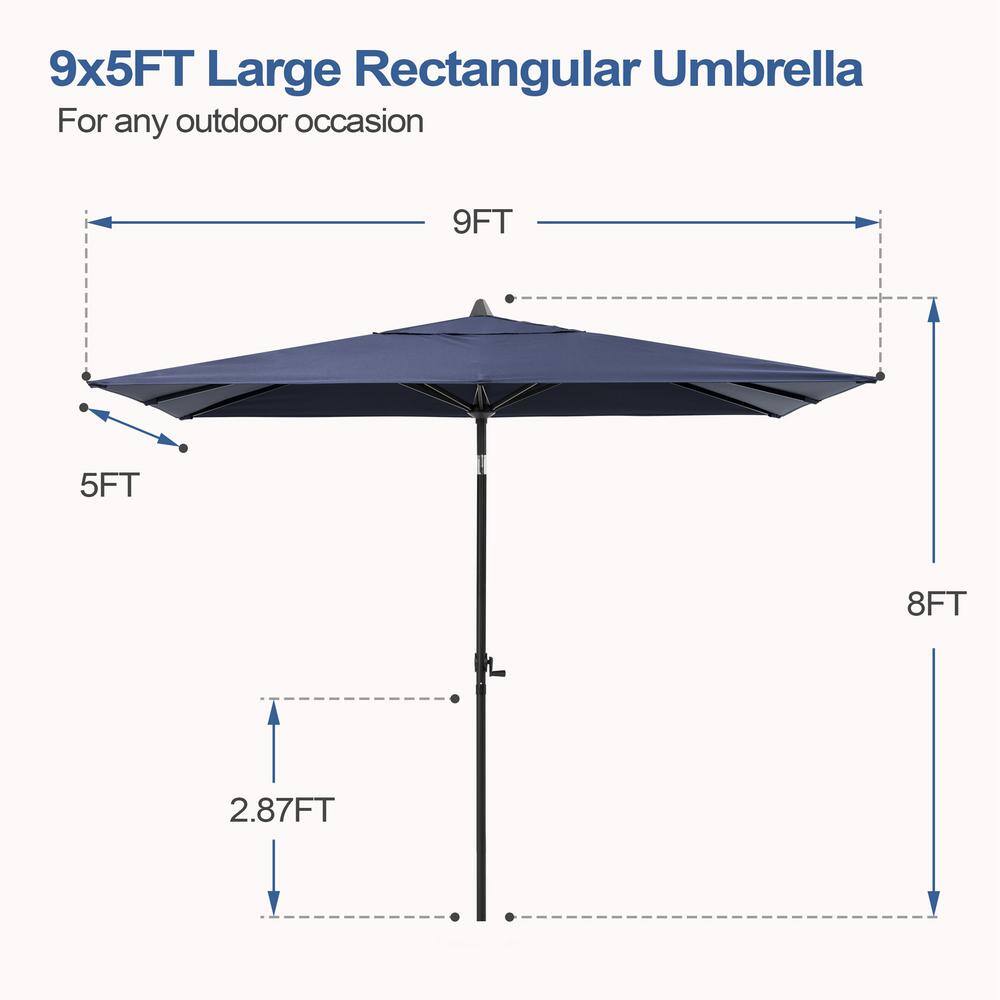 Navy Blue Rectangular Aluminum Patio Umbrella with Crank and Tilt