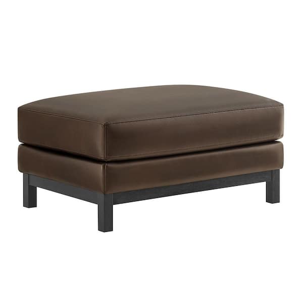 Roscoe Vegan Leather Ottoman in Espresso-Faux Leather Rectangular Footstool for Living Room, Bedroom, or Lounge Seating