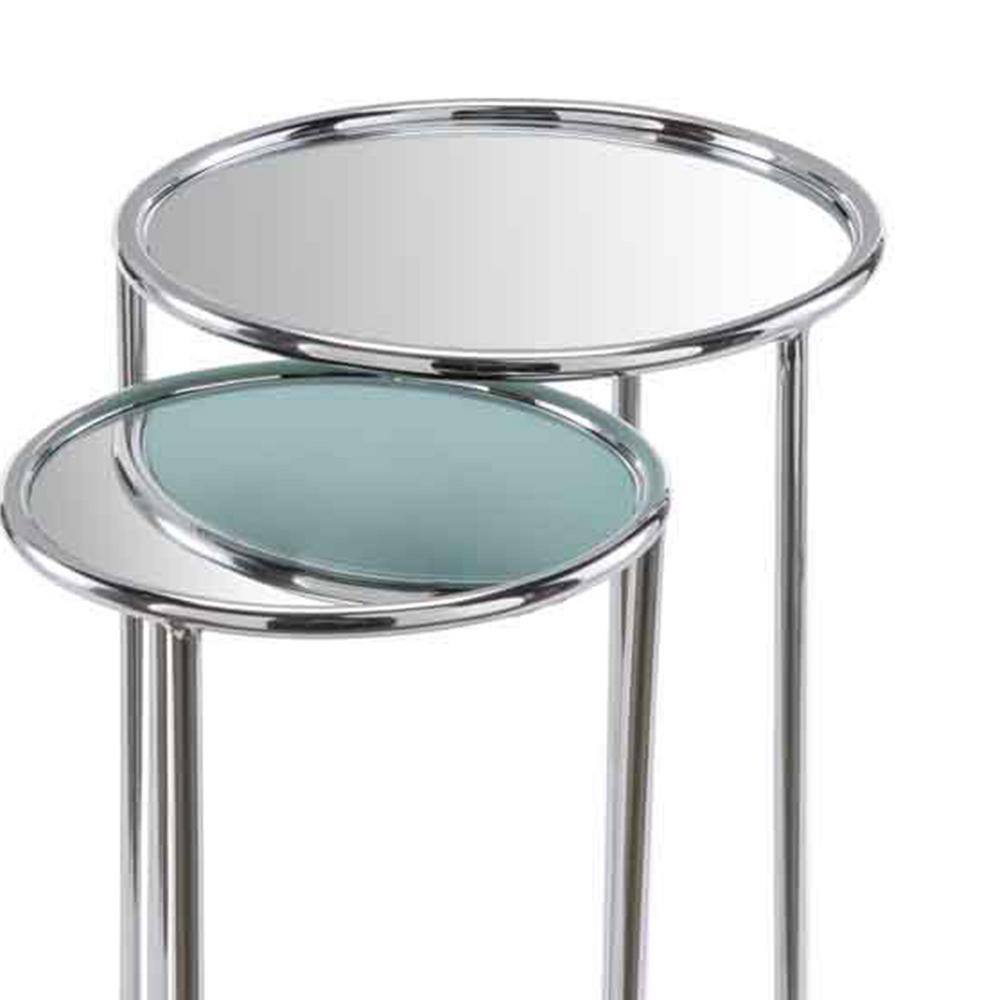 Elegant Round Mirrored Metal Nesting Tables, Set of 2