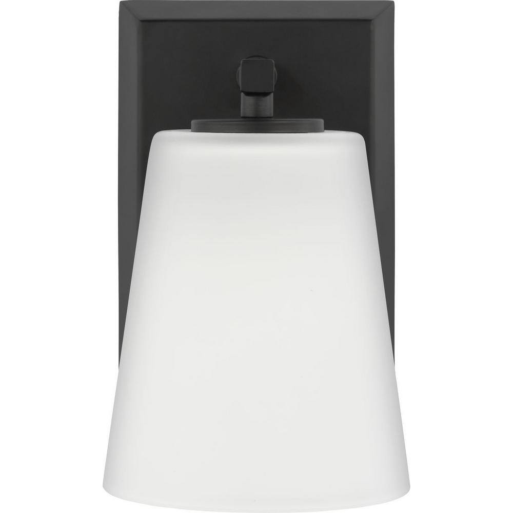 Vertex Matte Black and Etched White Glass Bath Light