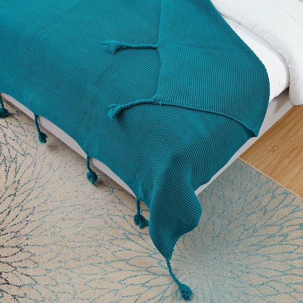 COZY TYME Garrison Teal Wool Like Acrylic 50 in. x 60 in. Throw