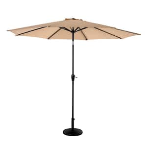 10 ft. Aluminum Market Crank and Tilt Outdoor Patio Umbrella with Base in Beige