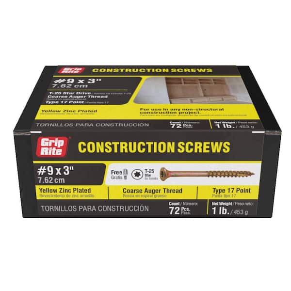 Grip-Rite #9 x 3 in. Star Drive Bugle-Head Construction Screw (1 lb./Box)  3GCS1 - The Home Depot
