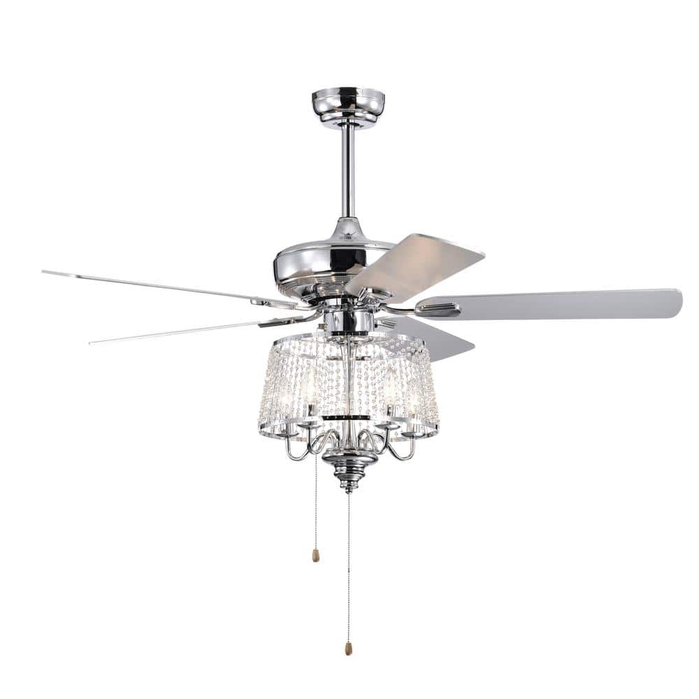 52 in. Indoor Chrome Crystal Ceiling Fan with Noiseless Reversible AC Motor