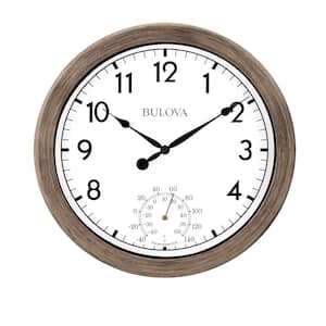 Indoor Outdoor 10.25 in. Wall Clock with Rattan Finish and Thermometer