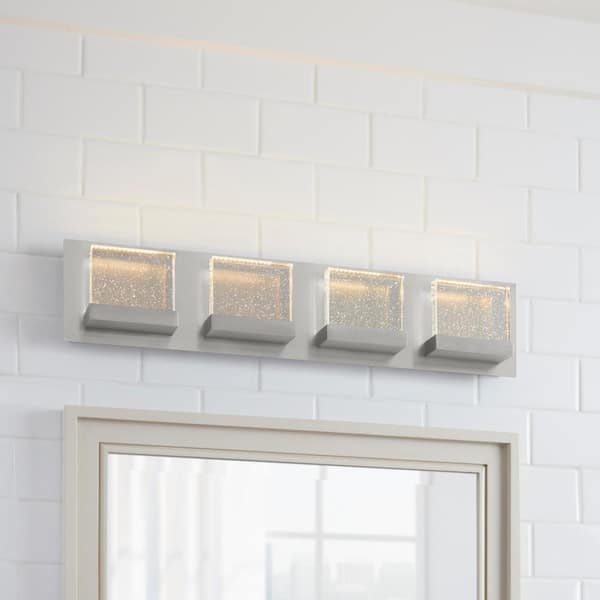Home Decorators Collection Alberson 5.1 in. W 4-Light Brushed Nickel Integrated LED Bathroom Vanity Light Bar with Bubble Glass