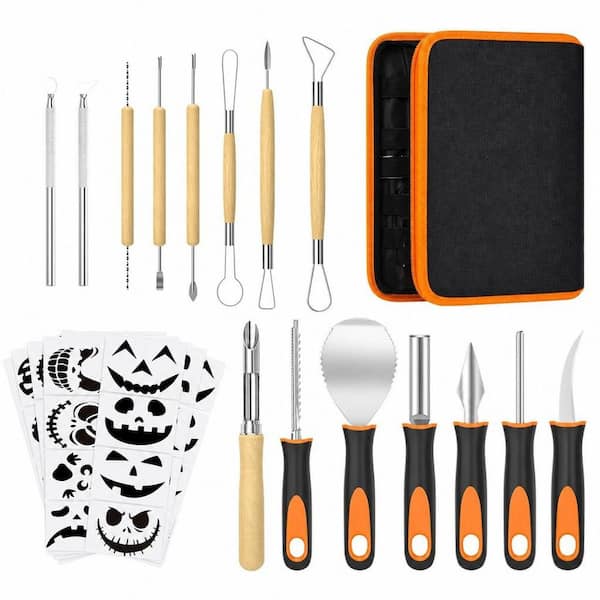 25-Pieces Pumpkin Carving Kits, Professional Pumpkin Sculpting Tools w/ Stencils and Carry Case for Halloween DIY Decor