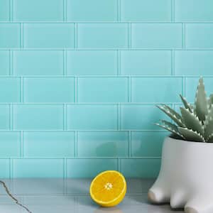 Crystile Ocean 3 in. X 6 in. Glossy Glass Subway Tile (10 sq. ft./Case)