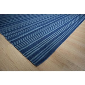 Blue Hand-Woven Wool Modern Flat Modern Weave Rug, 10' x 14', Area Rug