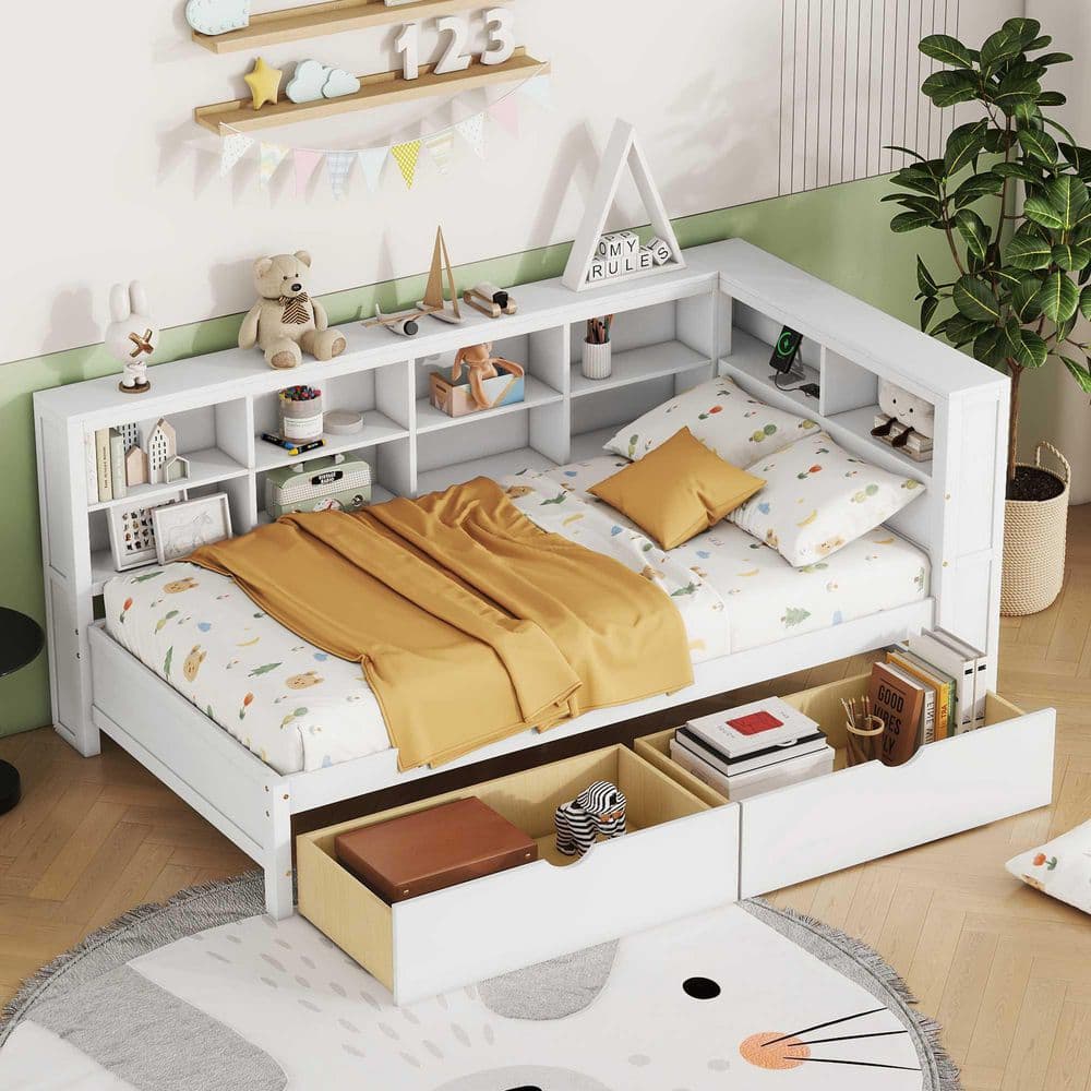 White Twin Daybed with 2 Drawers, Storage Shelf and USB Charging Ports price history on PriceWatchPro