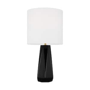 Moresby 23 .125 in. Gloss Black Medium Table Lamp with White Linen Fabric Shade