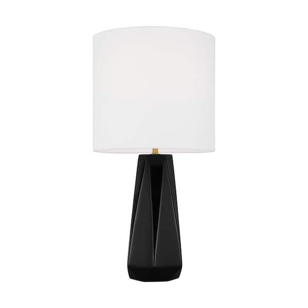 SCOTT LIVING Moresby 23 .125 in. Gloss Black Medium Table Lamp with White Linen Fabric Shade