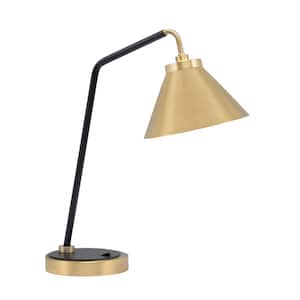 Delgado 16.5 in. Matte Black and New Age Brass Desk Lamp with New Age Brass Cone Metal Shade