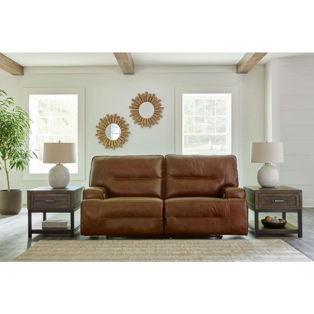 Francesca 84 in. Track Arm Leather Match Rectangle Power Reclining Sofa with USB Port and Adjustable Headrest in Brown