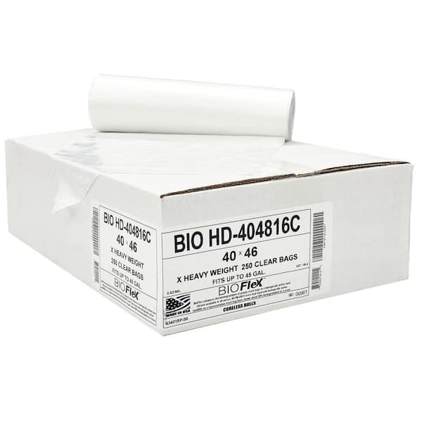 Aluf Plastics 45 Gal. Clear Trash Bags (250 Count) With Bio Flex Technology 40 in. x 48 in. 16 Micron Equivalent Garbage Bags
