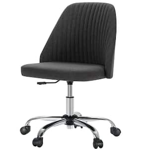 Fabric Upholstered Armless Swivel Ergonomic Computer Task Chair in Dark Grey with Adjustable Height
