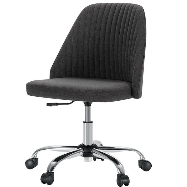 FIRNEWST Fabric Upholstered Armless Swivel Ergonomic Computer Task Chair in Dark Grey with Adjustable Height