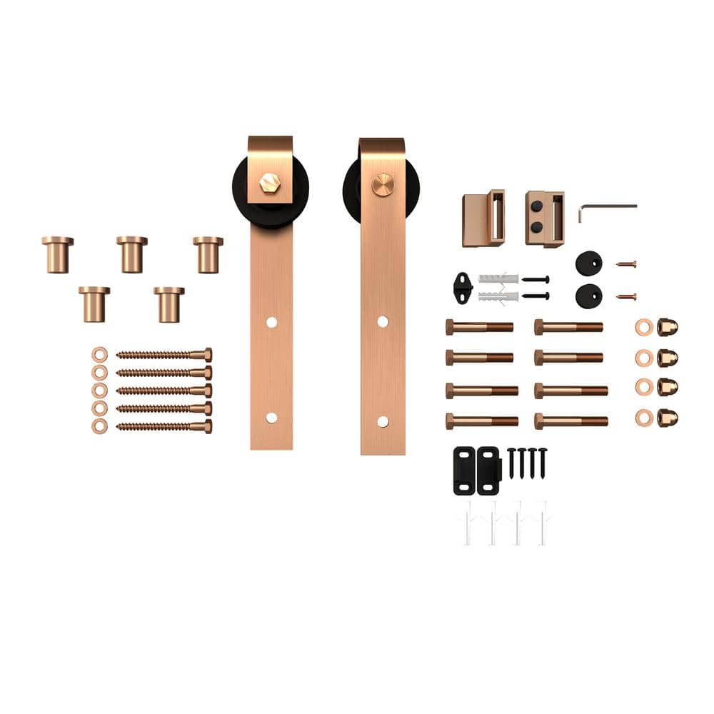 81 in. Brushed Copper Steel Barn Door Hardware Kit