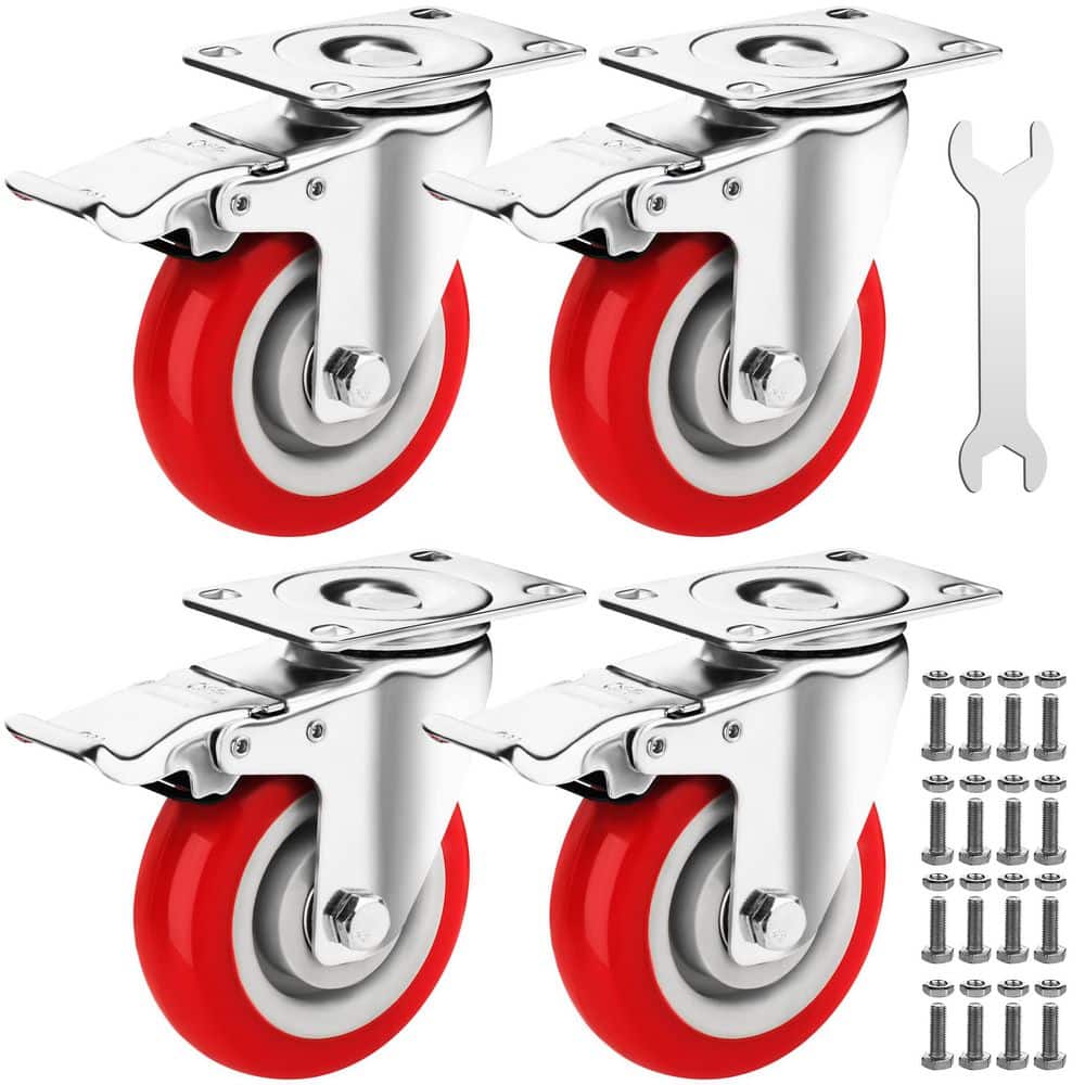 2200 lb. Capacity 4 in. Caster Wheels with Brakes and 360° Rotatable for Cart Furniture and Workbench, Red (4-Pack) price history on PriceWatchPro