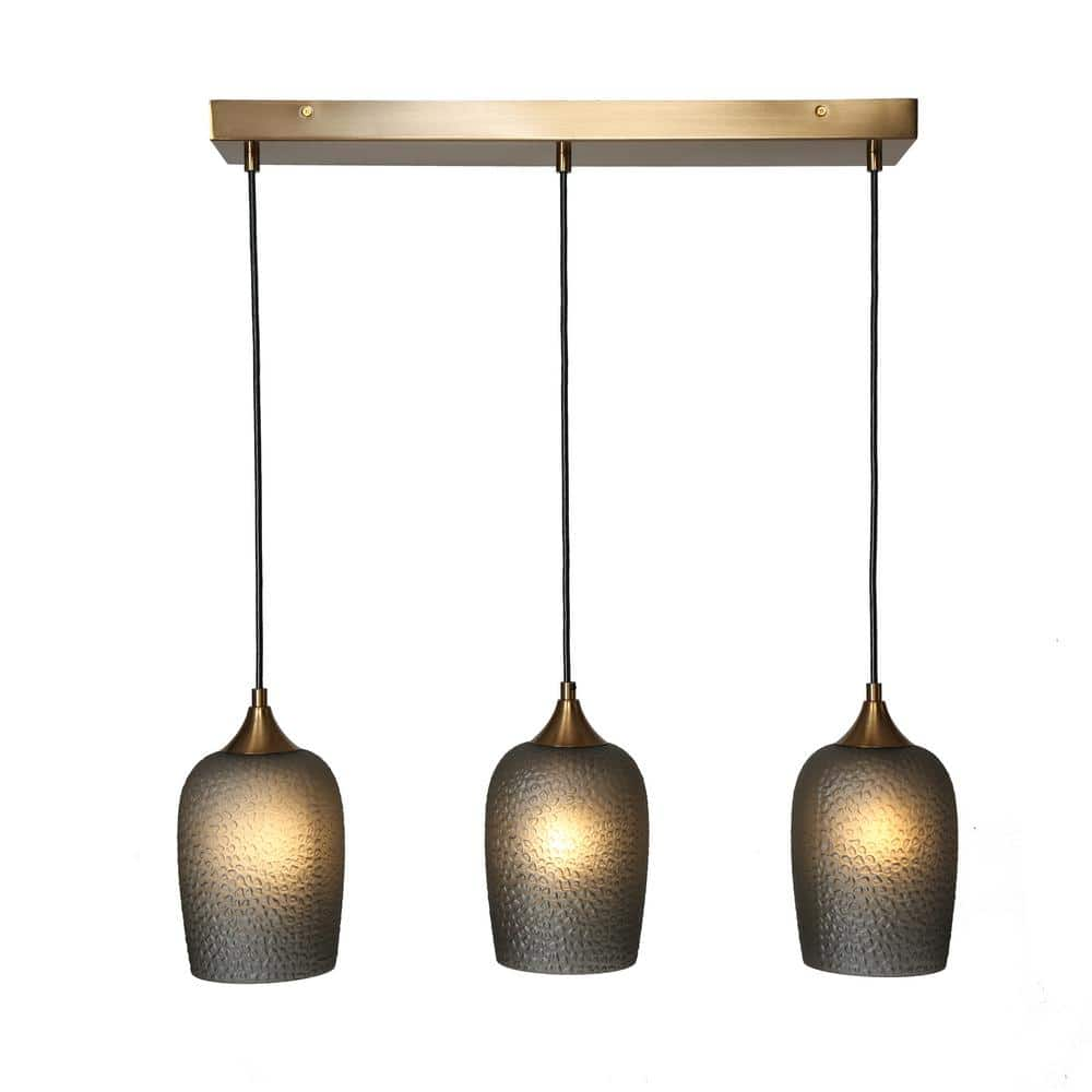 LNC Apphia 3-Light Plating Brass Island Linear Chandelier with Textured ...