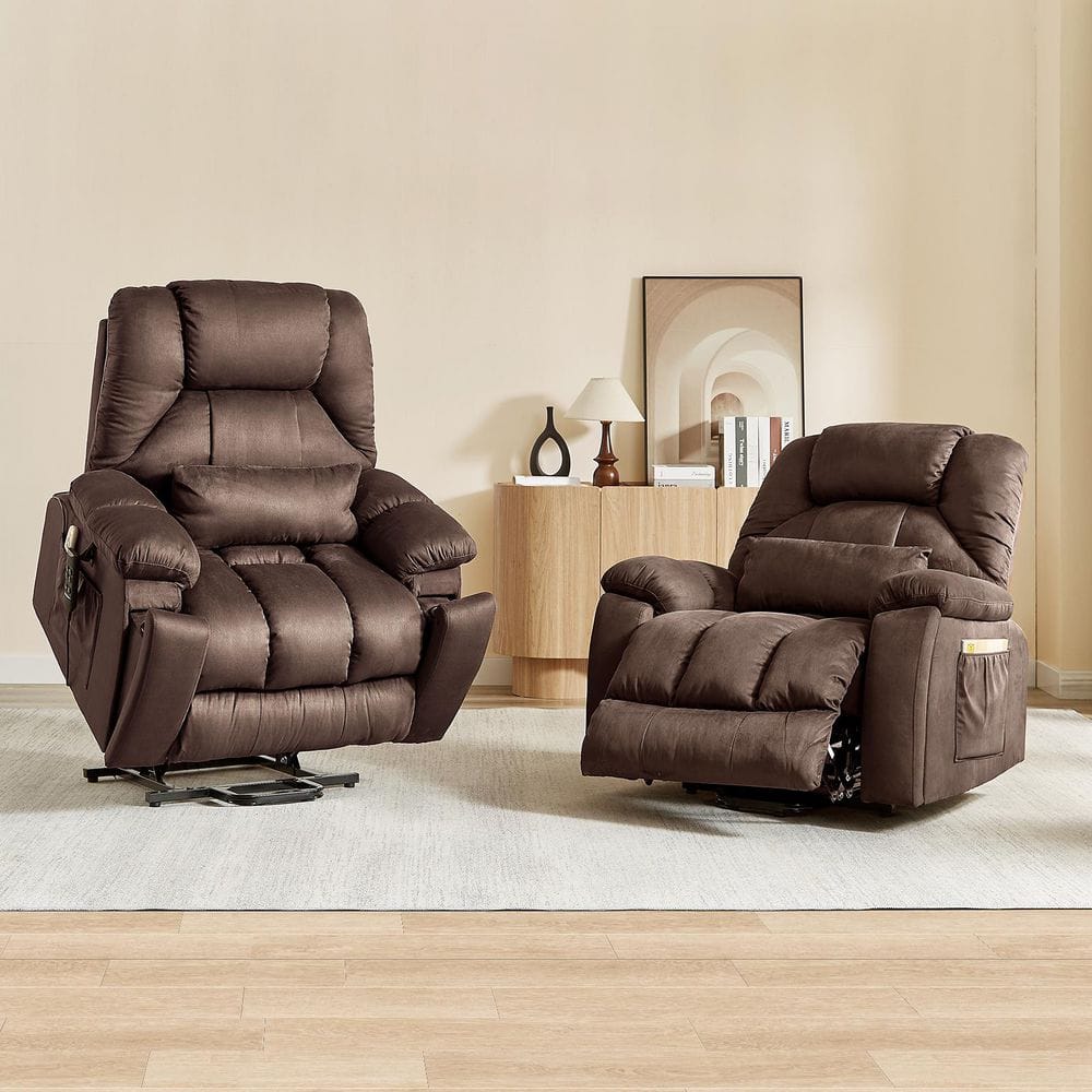 Bestier Set of 2 40.5 in. W Brown Microsuede Oversize Dual Motor