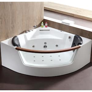 59 in. Acrylic Offset Drain Corner Apron Front Whirlpool Bathtub in White