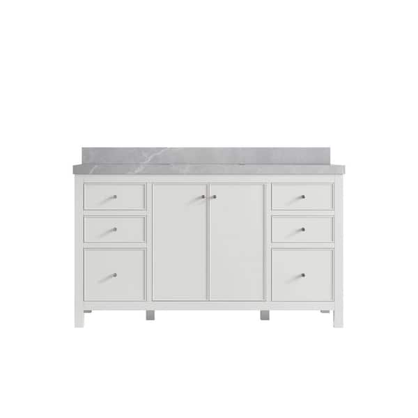 Willow Collections Chicago 60 in. Single Sink Freestanding White Bath Vanity with Pearl Gray Qt. Top Unassembled