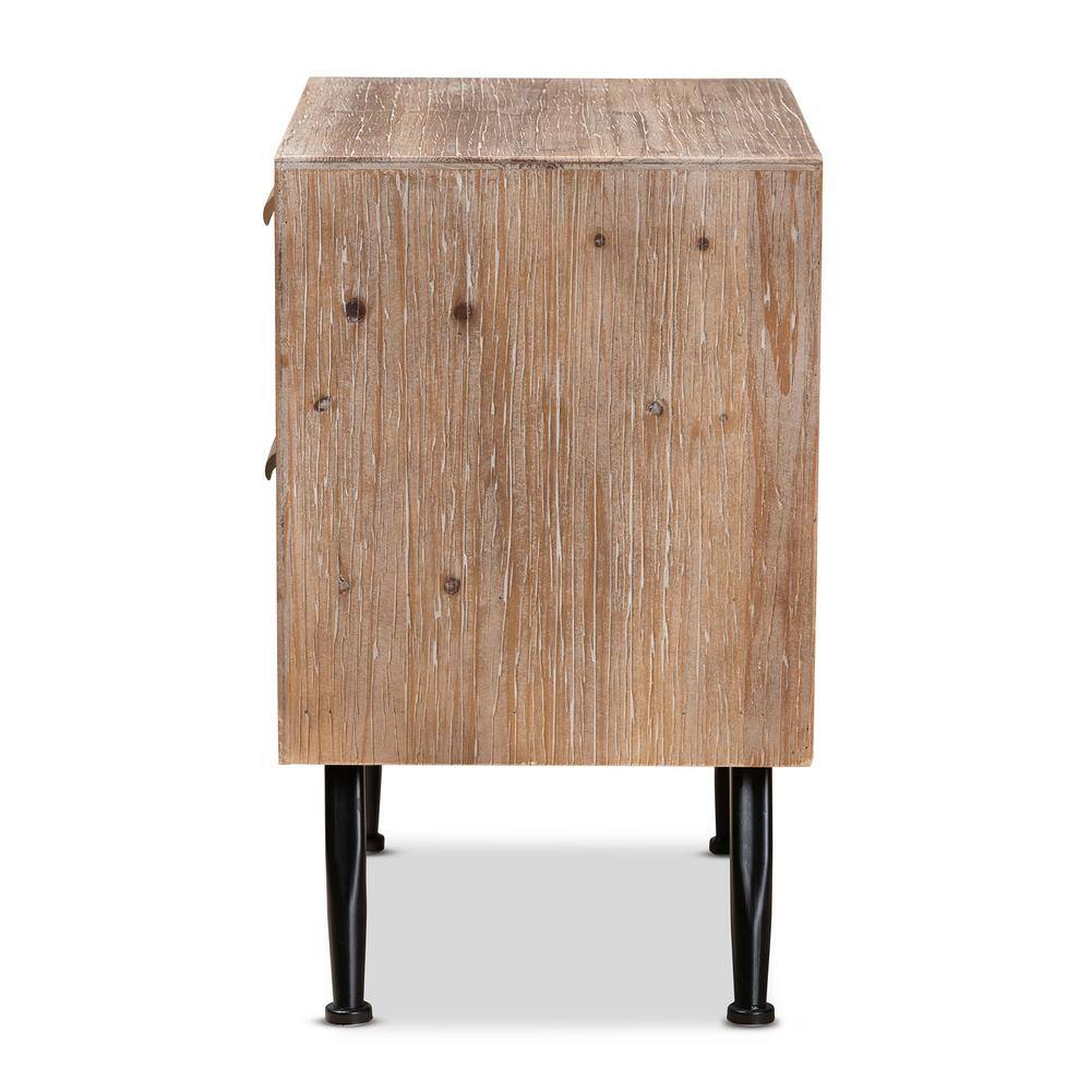 Calida Whitewashed Brown Wood and Rattan 2-Drawer Nightstand