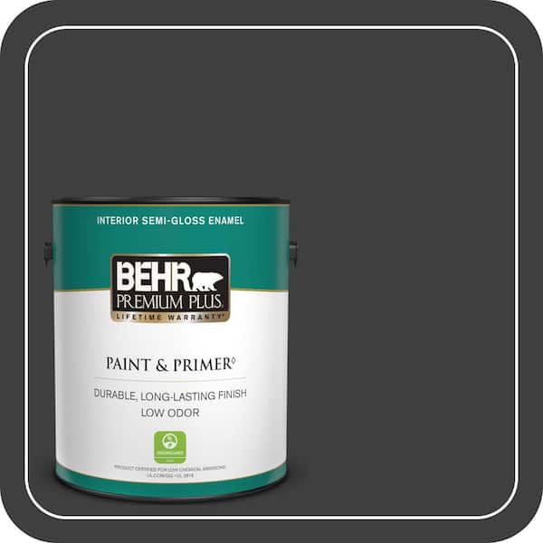 BEHR PREMIUM PLUS 1 gal. Black Semi-Gloss Enamel Low Odor Interior Paint & Primer