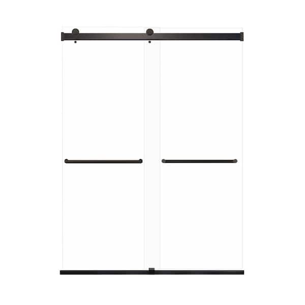 Transolid Brianna 60 in. W x 80 in. H Sliding Frameless Shower Door in Matte Black with Clear Glass