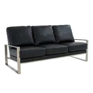 Jefferson 77.1 in. Square Arm Faux Leather Contemporary Modern Rectangle Sofa in Black