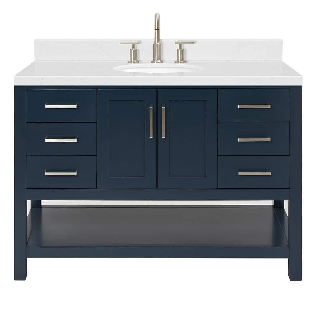 Midnight Blue Solid Wood Freestanding Single Bathroom Vanity with Quartz Top