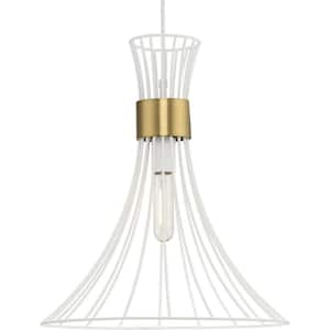 Lorin Collection 18 in. 1-Light Satin White Brushed Bronze Contemporary Pendant for Kitchen