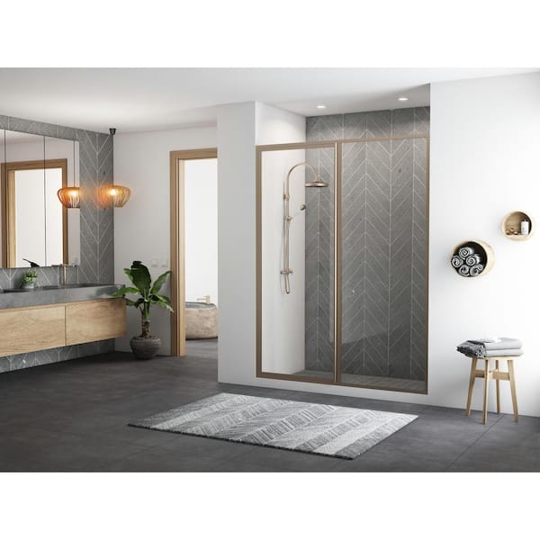 Coastal Shower Doors Legend 35.5 in. to 37 in. x 66 in. Framed Hinge Swing Shower Door with Inline Panel in Brushed Nickel with Clear Glass