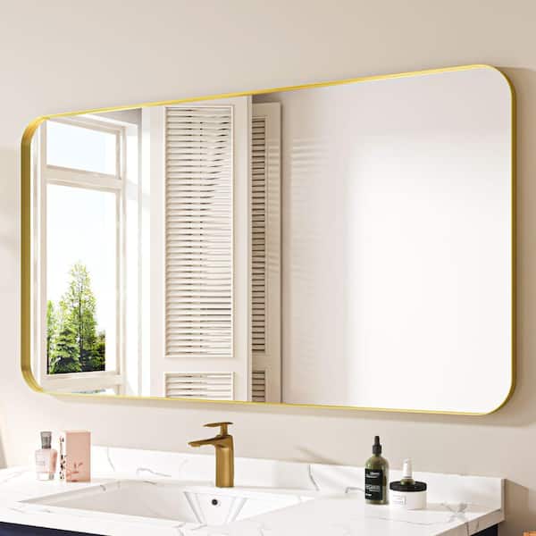 waterpar 55 in. W x 30 in. H Rectangular Aluminum Framed Wall Bathroom Vanity Mirror in Golden