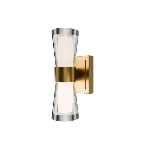 Hourglass 10 in. 1-Light Aged Brass Integrated LED Wall Sconce Selectable 4CCT 2700K-3000K-3500K-4000K