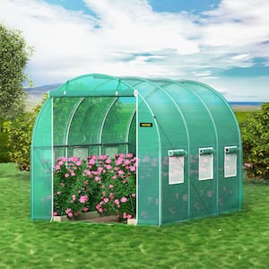 Walk-in Tunnel Greenhouse 10 ft. D x 7 ft. W x 7 ft. H Portable Plant Greenhouse with Galvanized Steel Hoops, Green