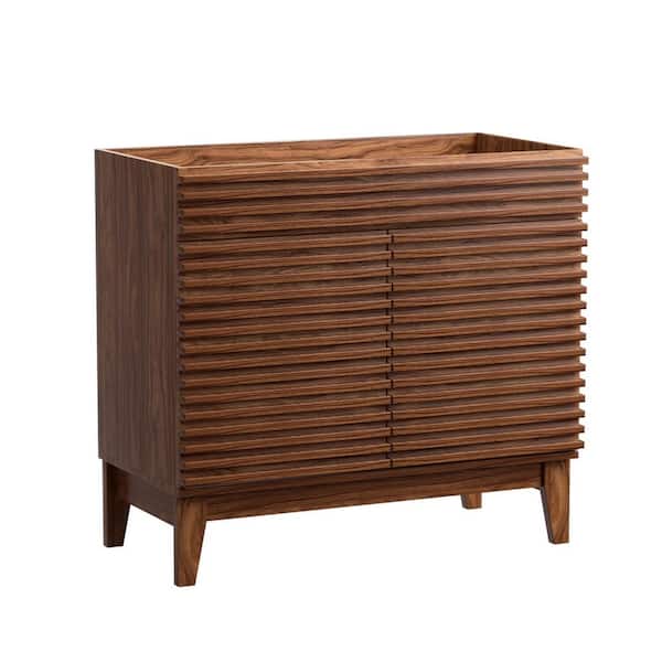 Mid-Century 36 in. Freestanding Bathroom Cabinet Vanity with Storage in Walnut (Sink Basin Not Included)